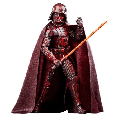Figura de ação Darth Vader com capa vermelha e sabre de luz laranja