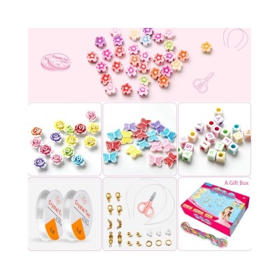 Conjunto de contas coloridas, acessórios e caixa para fazer bijuterias