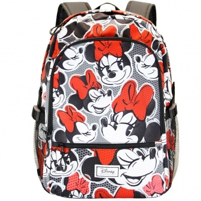 Mochila infantil estampada com Minnie Mouse em preto, branco e vermelho