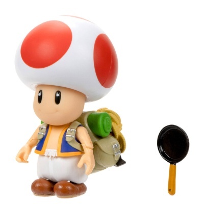 Boneco Toad com chapéu branco e vermelho, mochila e frigideira