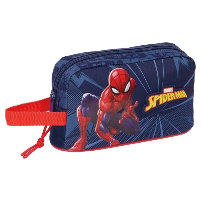 Estojo escolar azul com estampa do Spider-Man e alça vermelha