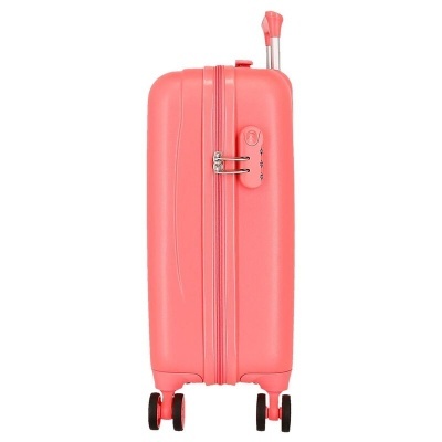 Mala de viagem rígida cor-de-rosa com rodas e pega telescópica