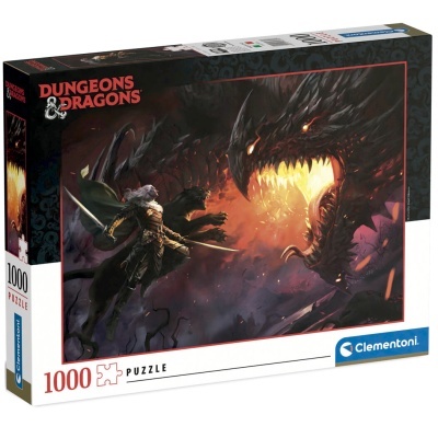 Caixa de puzzle Dungeons & Dragons com 1000 peças e ilustração de guerreiro e dragão