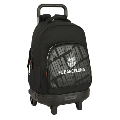 Mochila preta com rodas e logótipo FC Barcelona em bolso frontal