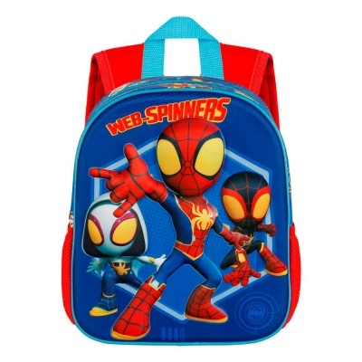 Mochila infantil Spider-Man azul, vermelha com personagens cartoon