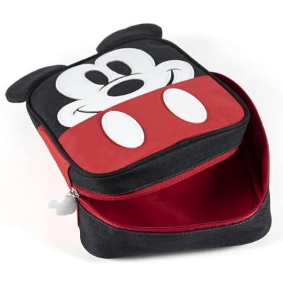Mala mochila infantil Mickey Mouse preta, branca e vermelha com fecho e interior vermelho