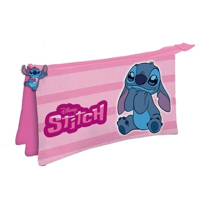 Estojo escolar cor-de-rosa com imagem do personagem Stitch da Disney