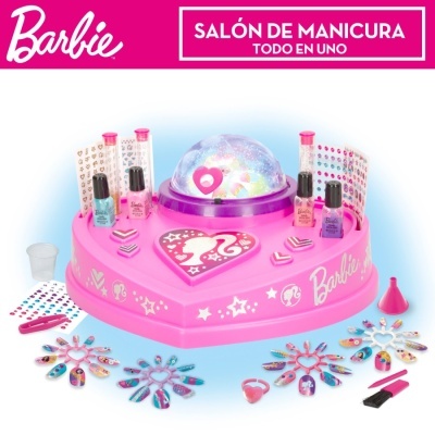 Conjunto salão de manicura Barbie rosa com acessórios e vernizes