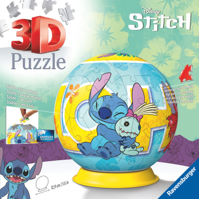 Quebra-cabeças 3D arredondado do Disney Stitch com base amarela e embalagem colorida