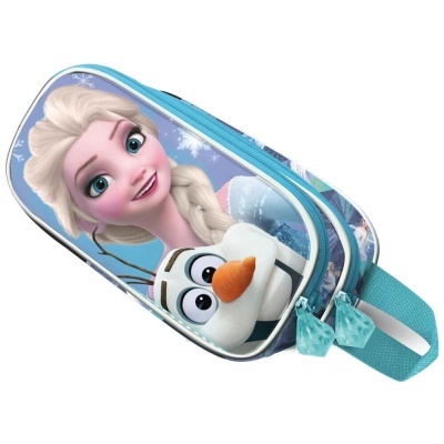 Estojo escolar azul com personagens Elsa e Olaf de Frozen