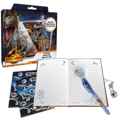 Conjunto Jurassic World com diário, caneta e autocolantes tematizados