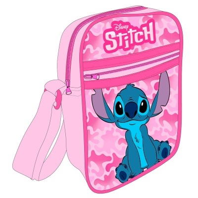 Mala de ombro cor-de-rosa com Stitch e padrão camuflado