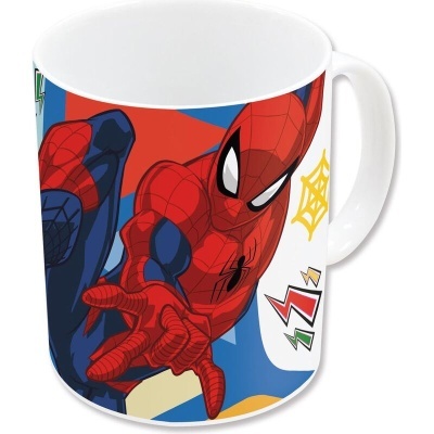 Caneca branca com desenho do Homem-Aranha em cores vibrantes