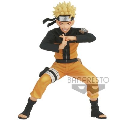 Figura de ação Naruto em roupa laranja e preta com faixa preta na cabeça e cabelo amarelo