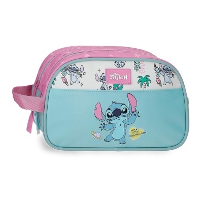 Necessaire azul e rosa com estampas do personagem Stitch