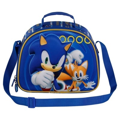 Mala azul infantil com personagens Sonic e Tails impressos