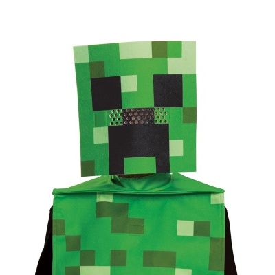 Máscara e roupa de cosplay Minecraft Creeper verde pixelado