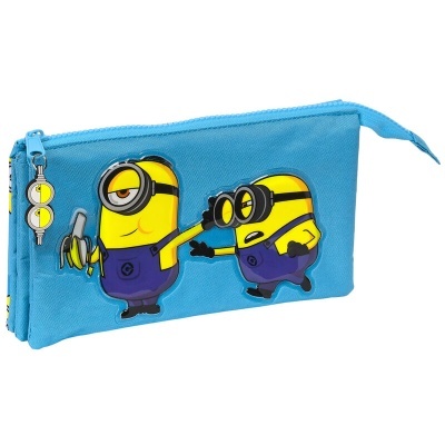 Estojo azul com Minions amarelos e fecho
