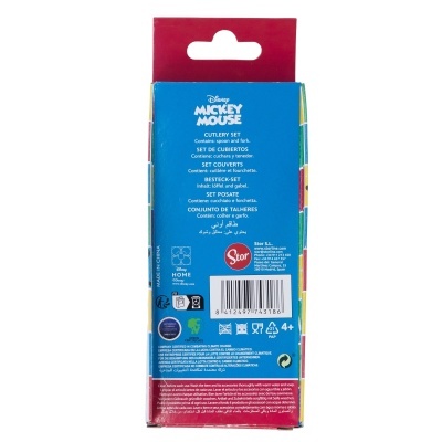 Embalagem de conjunto de talheres Disney Mickey Mouse em azul e vermelho