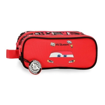 Estojo escolar vermelho com personagem Relâmpago McQueen e fechos duplos