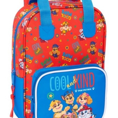Mochila infantil vermelha e azul da Paw Patrol com estampado de personagens