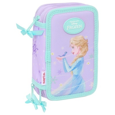 Estojo escolar duplo lilás e turquesa com personagem Elsa do Frozen
