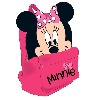 mochila rosa da Minnie com orelhas pretas e laço cor-de-rosa às bolinhas brancas