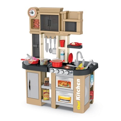 Cozinha de brincar de plástico com utensílios e texto 'Chef Kitchen'