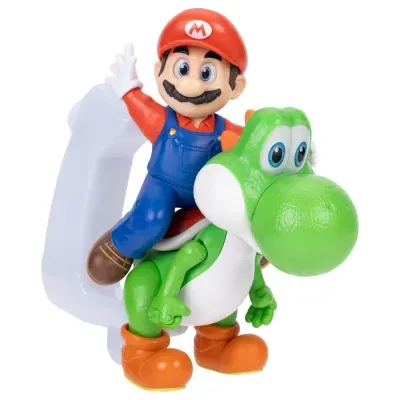 Figura de brinquedo do Super Mario montado num Yoshi verde