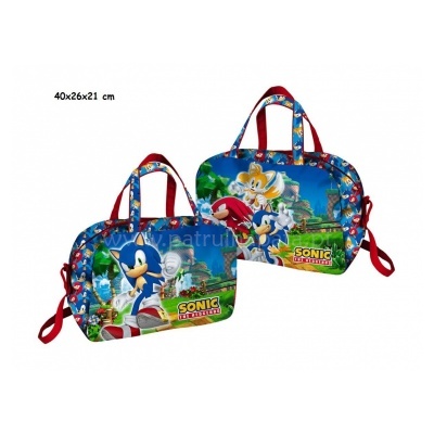 Mala azul com personagens Sonic e Tails e logótipo Sonic The Hedgehog