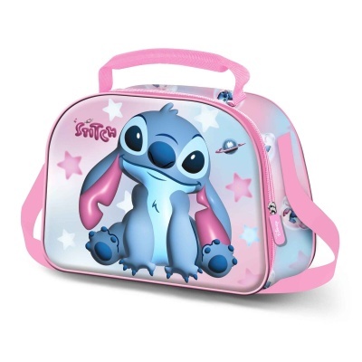 Mala infantil rosa com estampa do Stitch e estrelas