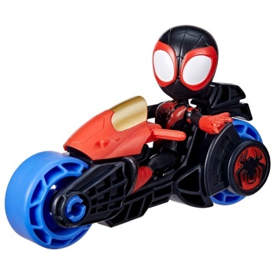 Brinquedo figura Homem-Aranha com mota preta azul e vermelha