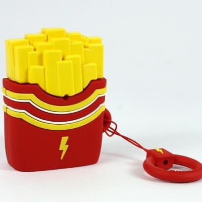 Estojo silicone vermelho em forma de caixa de batatas fritas com símbolo de raio