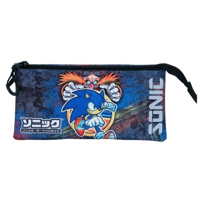Estojo escolar com fecho e estampa do Sonic com texto SONIC