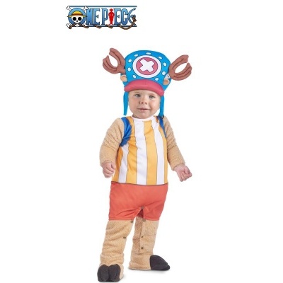 Fato de criança Tony Tony Chopper de One Piece com peças coloridas e chapeu com cruz.