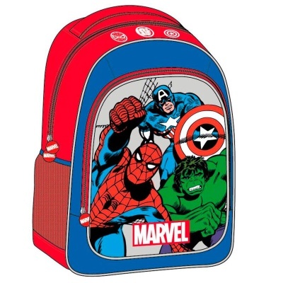 Mochila infantil Marvel com Capitão América, Homem-Aranha e Hulk em vermelho, azul e verde