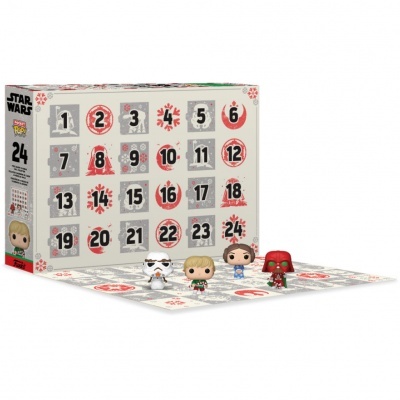 Calendário advento Funko Pop Star Wars com 24 portas e figuras colecionáveis.