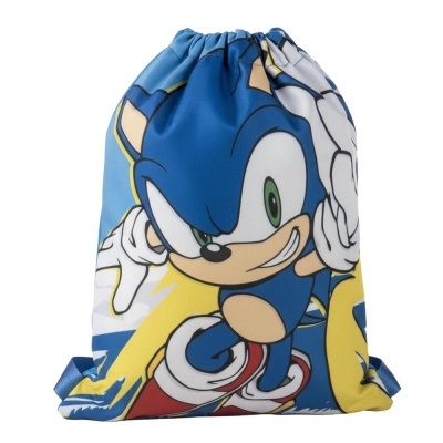 Mochila saco azul com estampa do personagem Sonic