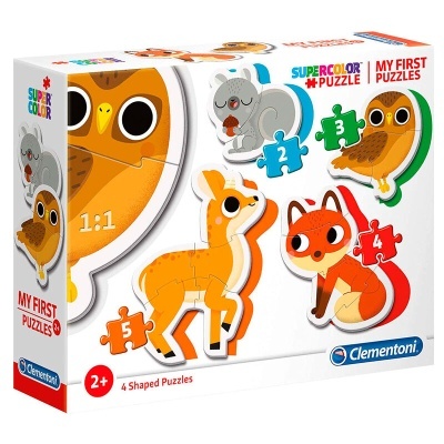 Caixa de puzzle infantil com 4 animais em madeira da Clementoni