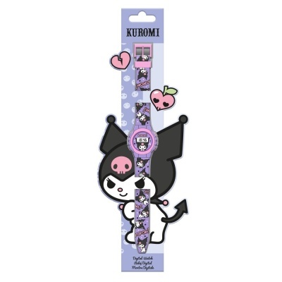 Relógio digital Kuromi com bracelete roxa decorada