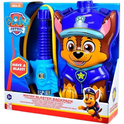 Mochila e lançador de água PAW Patrol azul e roxa na embalagem