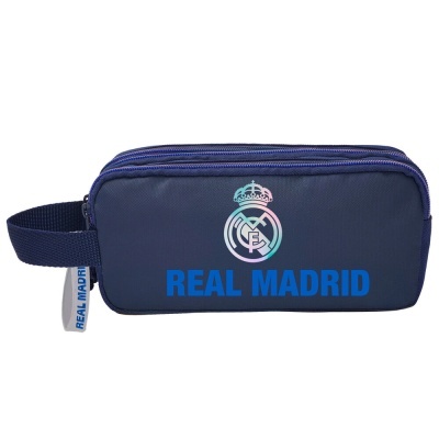 Estojo azul escuro com logo e texto Real Madrid