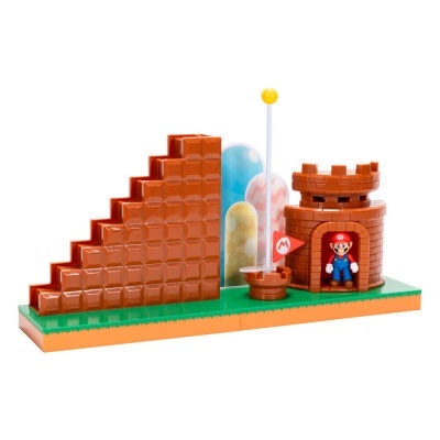 Modelo de blocos de construção de castelo e escada com figura de personagem