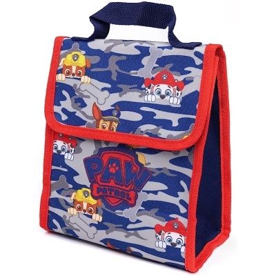 Mala térmica azul com personagens da Paw Patrol e detalhes vermelhos