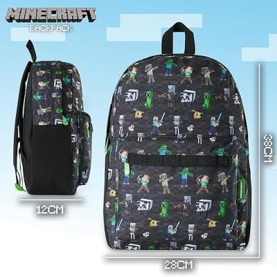Mochila preta com padrão de personagens Minecraft