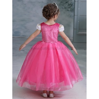Vestido de princesa rosa para criança com saia rodada e tiara