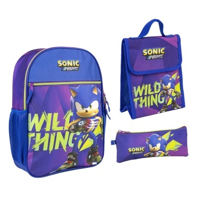 Mochila, estojo e saco térmico Azul/Síntético com imagem Sonic Prime WILD THING