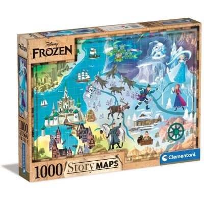Caixa de puzzle 1000 peças Disney Frozen Story Maps da Clementoni