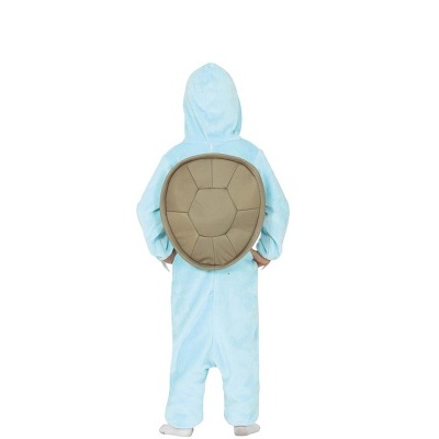 Fato azul infantil com mochila em forma de casco de tartaruga