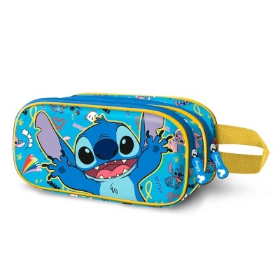 Estojo azul com personagem Stitch e fecho amarelo